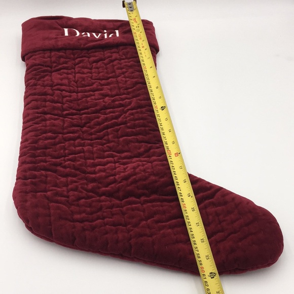 Pottery Barn Quilted Velvet Christmas Stocking Red Monogrammed David 24 inch - Picture 11 of 13